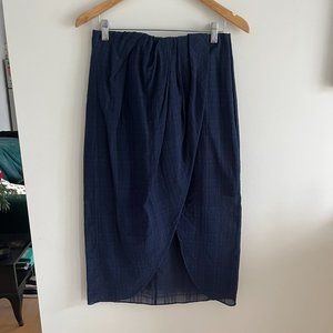 Aritzia Wilfred Pursuit Check Midi Layered Skirt Classic Navy Blue Size 8